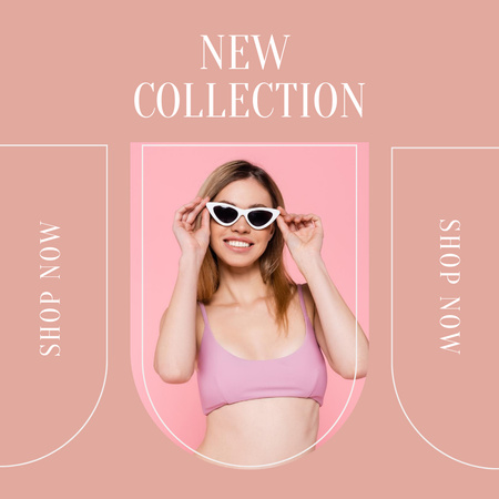 Template di design Nuova collezione di moda con donna in top rosa Instagram