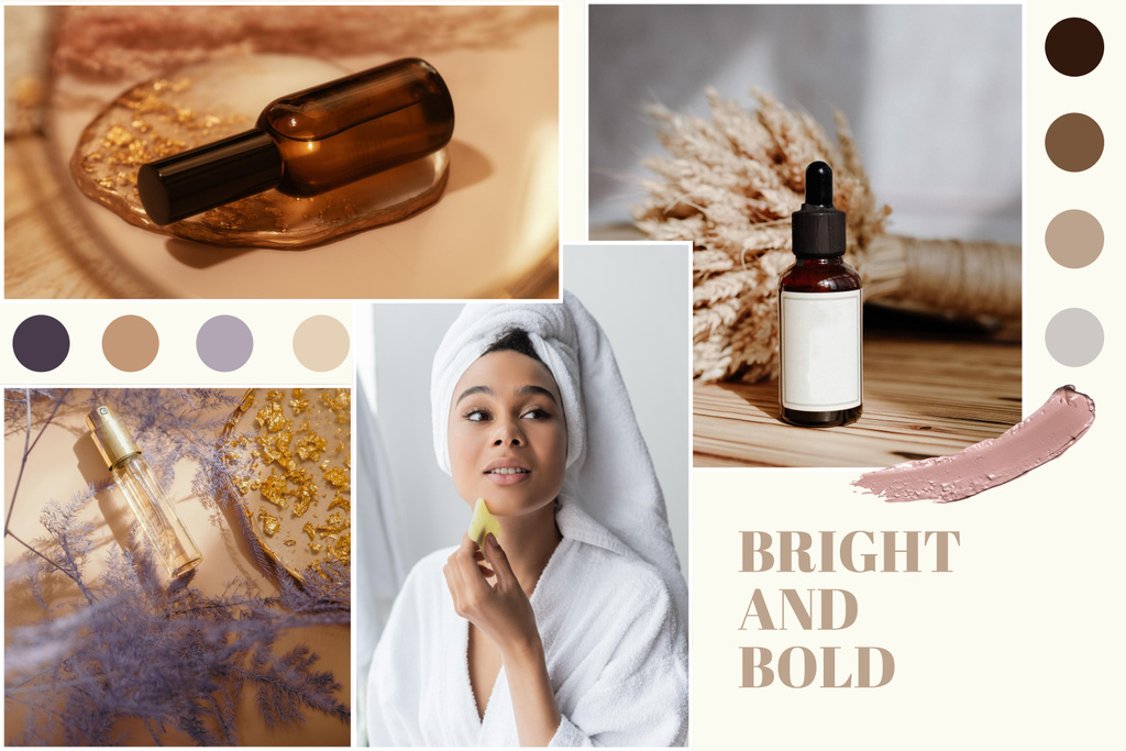 Skincare with Beautiful Young Woman Mood Board Design Template