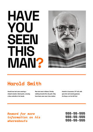 Announcement of Missing Old Man Poster A3 tervezősablon
