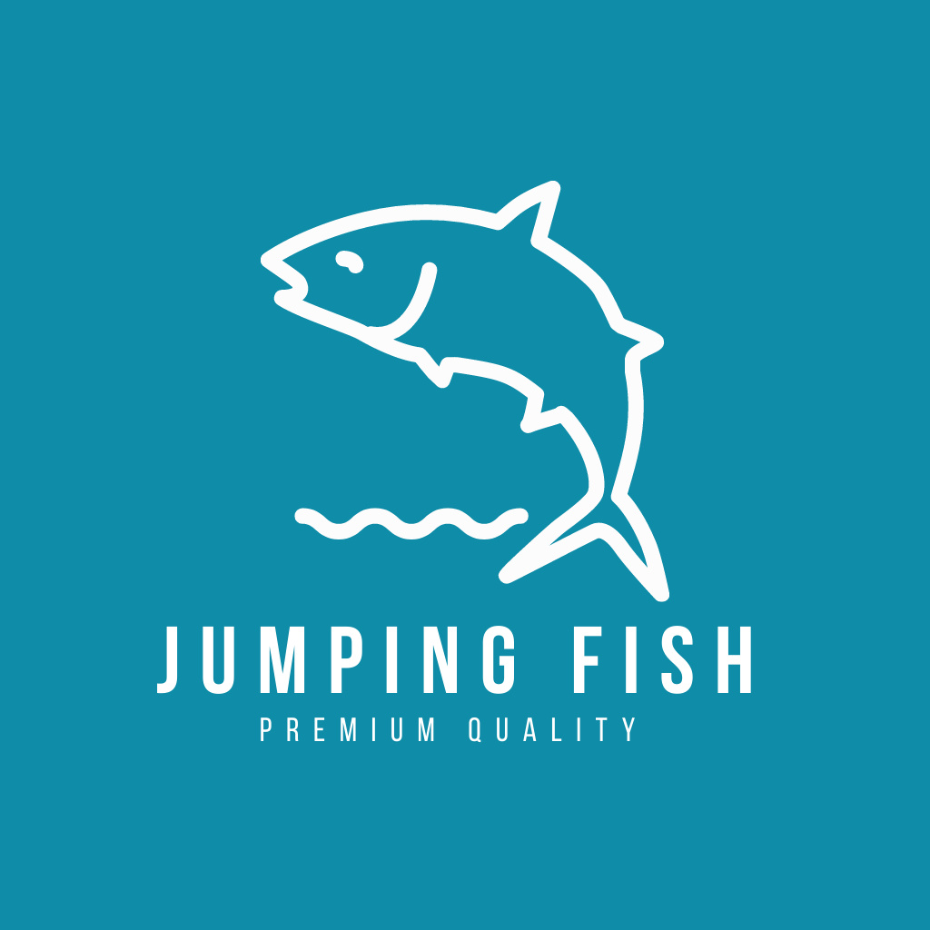 Fish Shop Ad with Illustration in Blue Logo Tasarım Şablonu