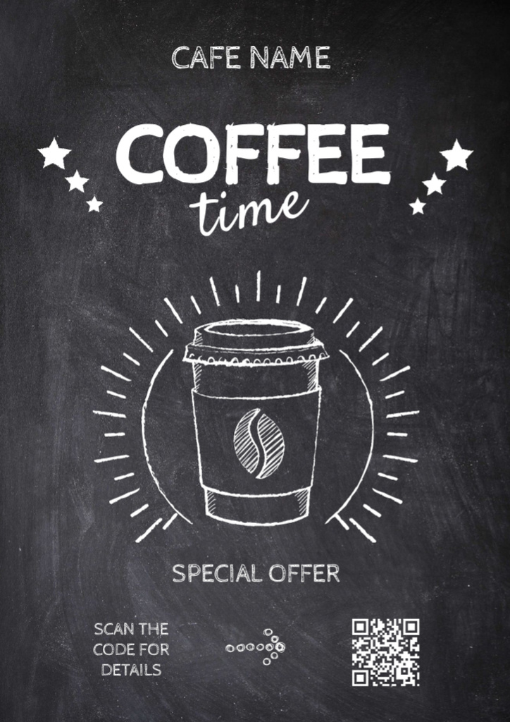 Coffee Shop Ad with Chalk Drawing of Coffee Cup Flyer A4 Design Template