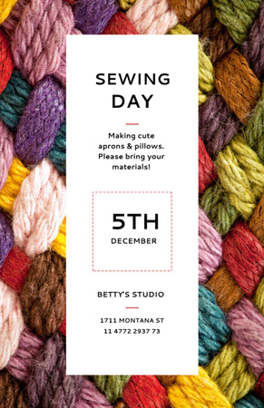 Sewing Day Event With Colorful Yarn Invitation 5.5x8.5in Design Template
