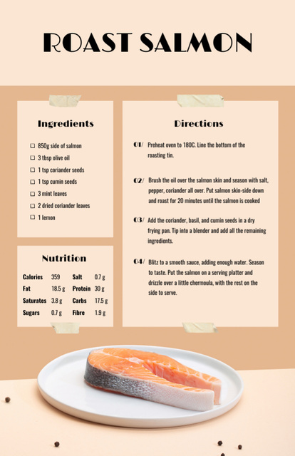 Raw Salmon steak Recipe Card Design Template