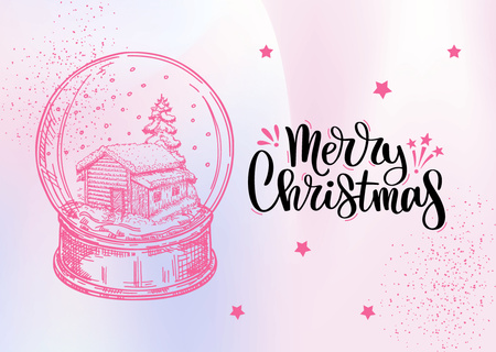 Plantilla de diseño de Deseos de Feliz Navidad con Bola de Nieve Card 