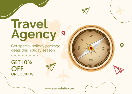 Travel Ad with Compass Illustration Card Design Template