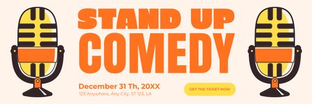 Stand-up Comedy Show Announcement with Two Microphones Twitter Design Template