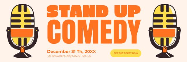 Plantilla de diseño de Stand-up Comedy Show Announcement with Two Microphones Twitter 