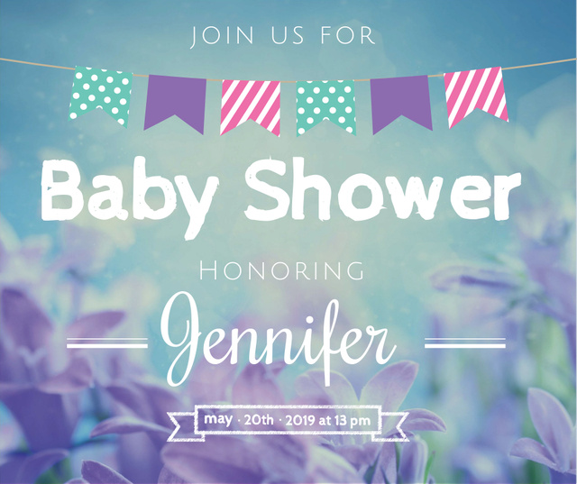 Baby Shower invitation Blooming Flowers in Blue Facebook Design Template