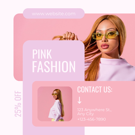 Modèle de visuel Offre de mode rose avec une femme afro-américaine ressemblant à une poupée - Instagram AD