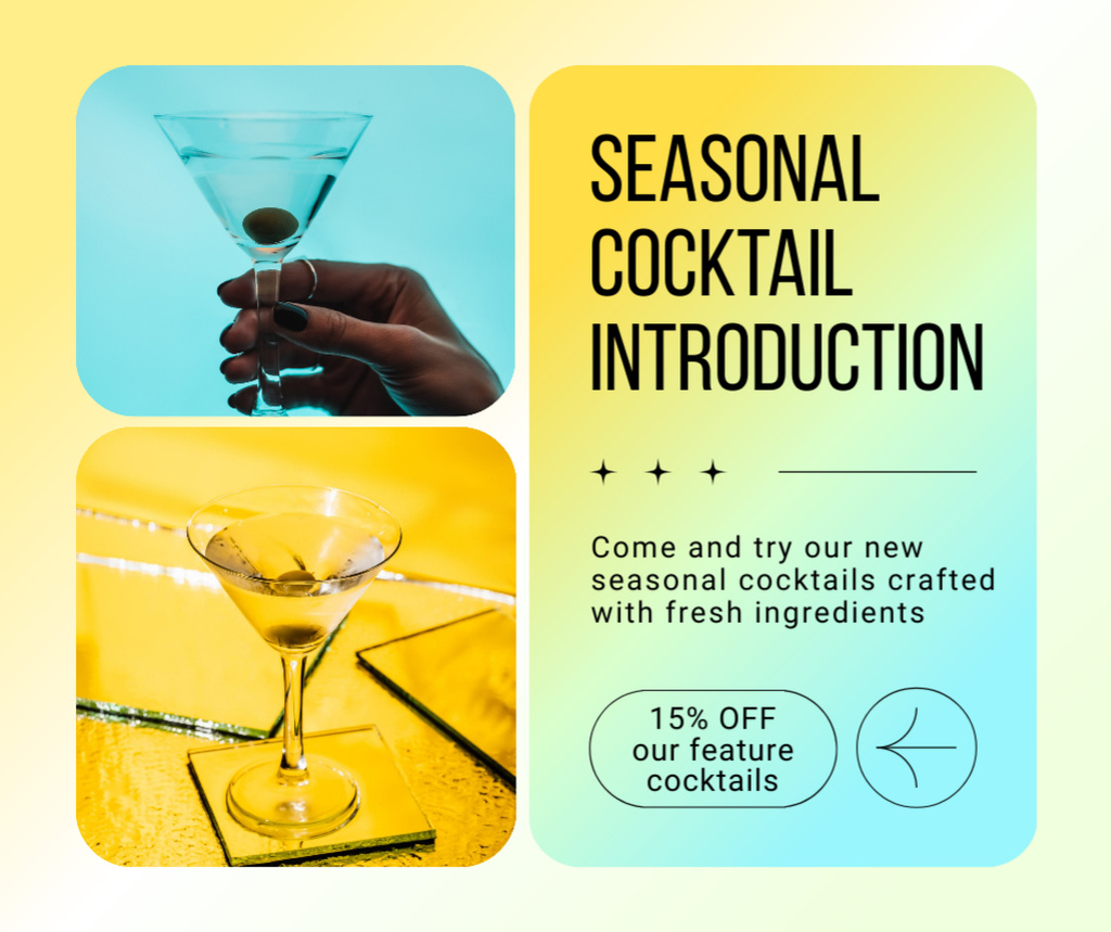 Collage with New Seasonal Cocktails at Discount Facebook Šablona návrhu