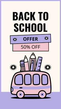 School Stationery Discount with Cute School Bus Instagram Story Design Template