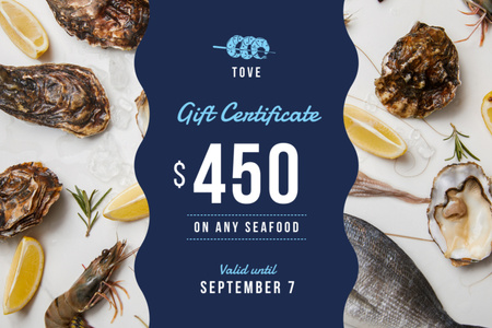 Restaurant Offer with Seafood and Fish Gift Certificate Design Template