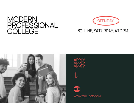 Modern Professional College Open Day Announcement Invitation 13.9x10.7cm Horizontal Design Template