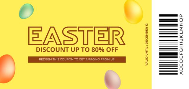 Easter Discount Offer with Traditional Dyed Eggs on Yellow Coupon Din Large Design Template