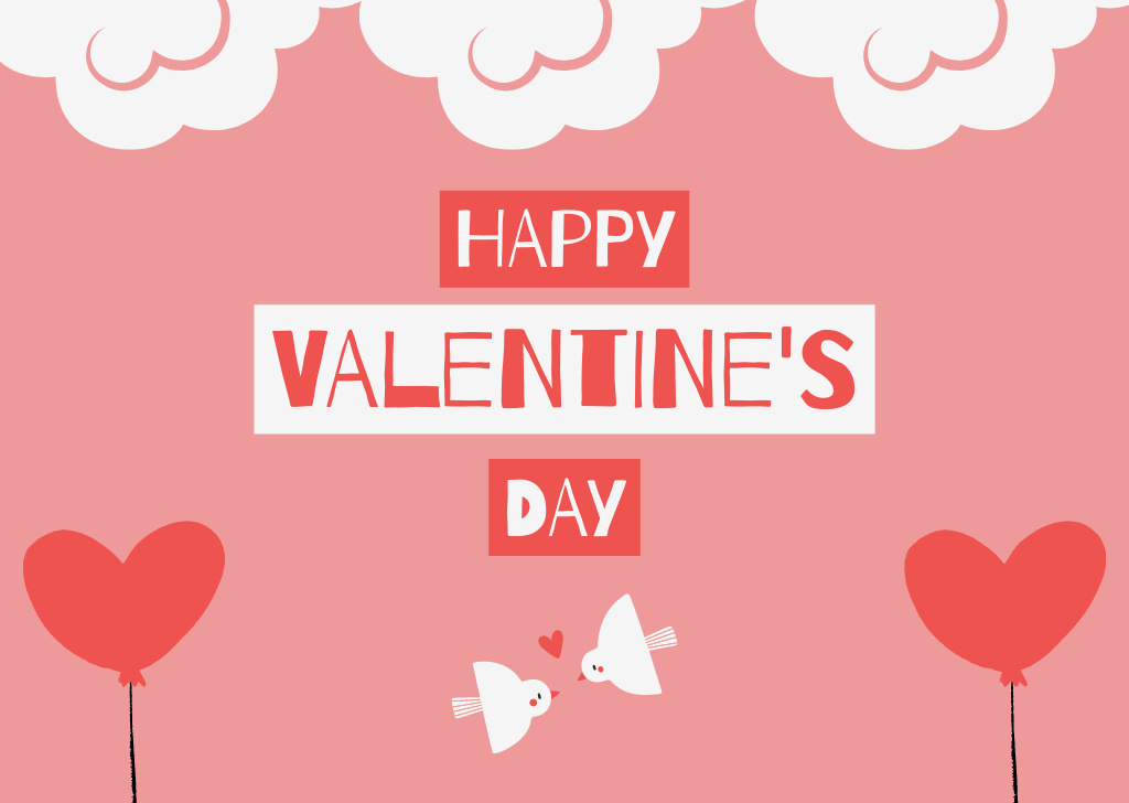 Happy Valentine's Day Greeting with Young Love Birds Card – шаблон для дизайна