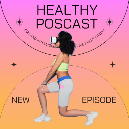 Healthy Podcast with woman in vr goggles Podcast Coverデザインテンプレート