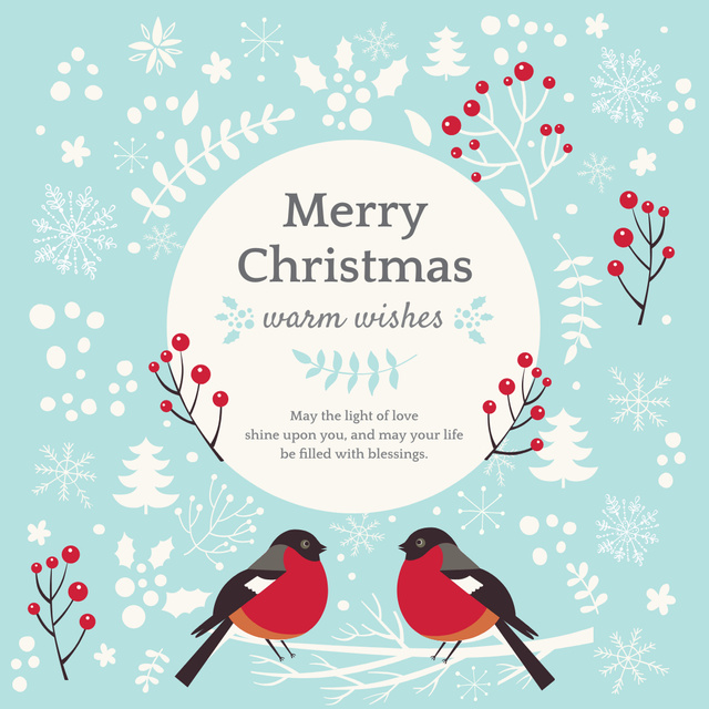 Christmas Greeting with bullfinch birds Instagram AD – шаблон для дизайну