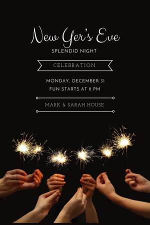 New Year Party Shining Golden Glitter in Glasses Invitation 6x9in Design Template