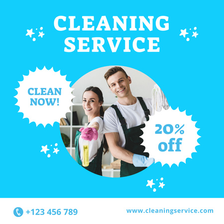 Cleaning Service Ad with Smiling Team Instagram Design Template