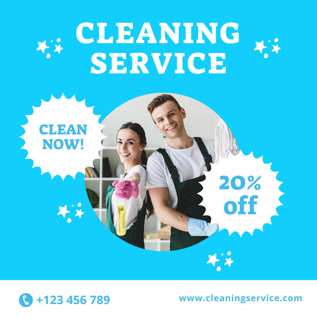 Cleaning Service Ad with Smiling Team Instagram Tasarım Şablonu