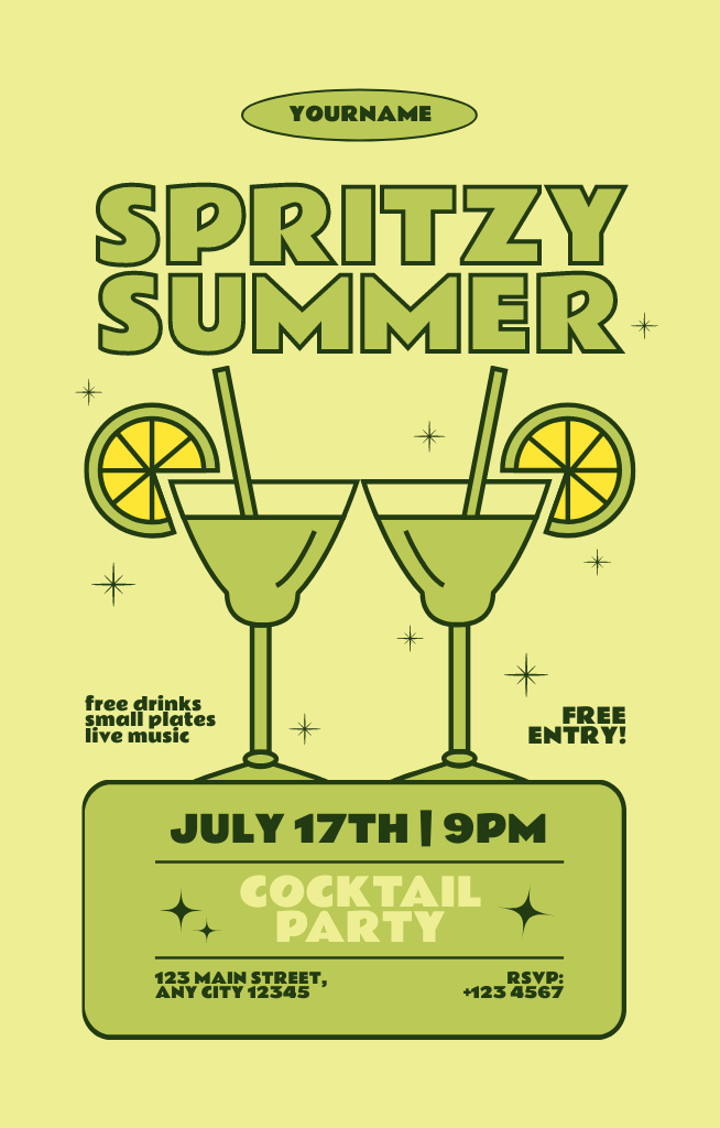 Summer Drinks Party Invitation 4.6x7.2in Design Template
