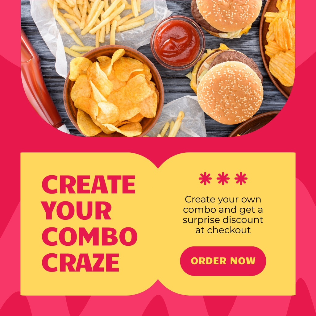 Fast Casual Restaurant Services with Various Food on Table Instagram Design Template