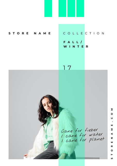 Fashion Ad with Stylish Woman with Green Stripe Poster Design Template