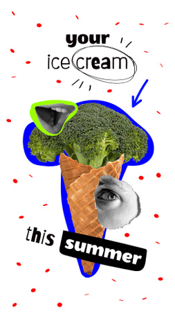 Funny Illustration of Broccoli in Waffle Cone Instagram Story Design Template