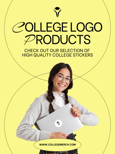 Trendy College Merch Offer with Young Girl on Yellow Poster 36x48in Modelo de Design