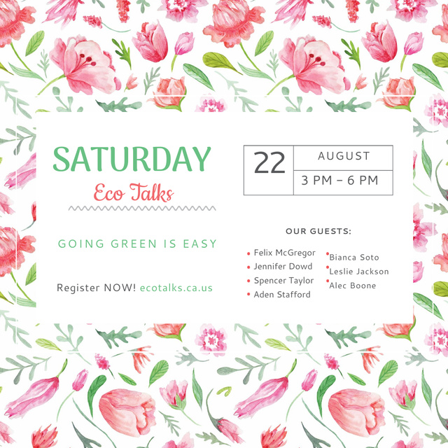 Designvorlage Ecological Event Watercolor Flowers Pattern für Instagram AD