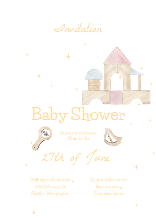 Baby Shower Announcement with Cartoon House Invitation Design Template