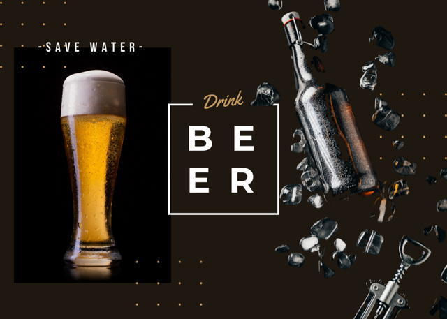Template di design Fresh Beer In Glass With Slogan in Black and Brown Postcard 5x7in