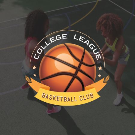 Basketball Sport Club Emblem with Women Animated Logoデザインテンプレート