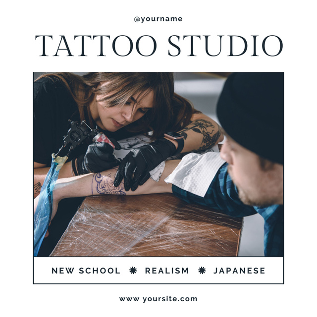 Plantilla de diseño de Tattoo Studio With Various Styles Of Tattoo Offer Instagram 
