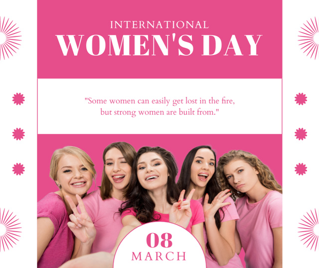 Women in Pink T-shirts on Women's Day Facebookデザインテンプレート