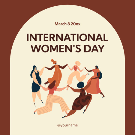 Разнообразные женщины держатся за руки и танцуют в женский день Instagram – шаблон для дизайна
