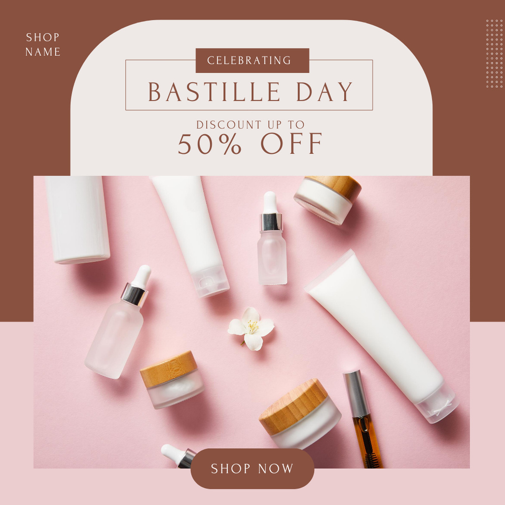 Bastille Day Cosmetics Sale Offer In Pink Instagram Design Template