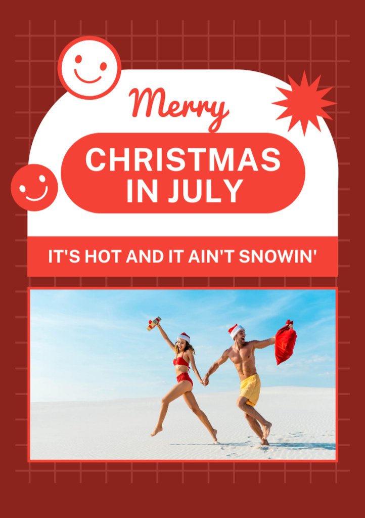 Modèle de visuel Christmas in July with Happy Couple on Red - Flyer A5