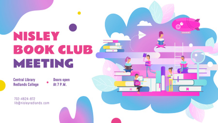 Book Club Event People Reading Books FB event cover Design Template