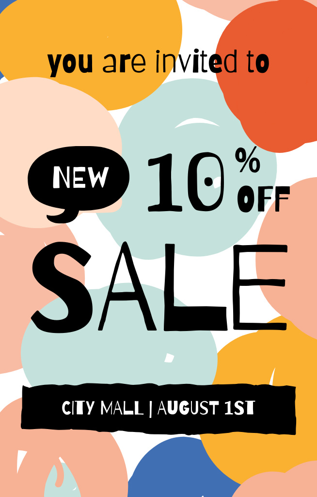 Bright Sale Offer Announcement With Blots Invitation 4.6x7.2in – шаблон для дизайна