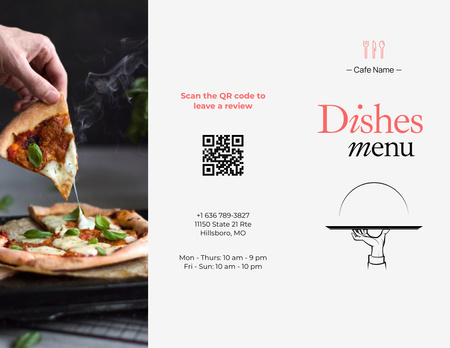 Food Menu Announcement with Appetizing Pizza Menu 11x8.5in Tri-Fold Design Template