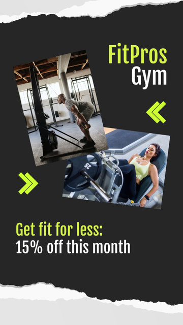Workouts In Minimalistic Gym With Discount Offer Instagram Video Story Πρότυπο σχεδίασης
