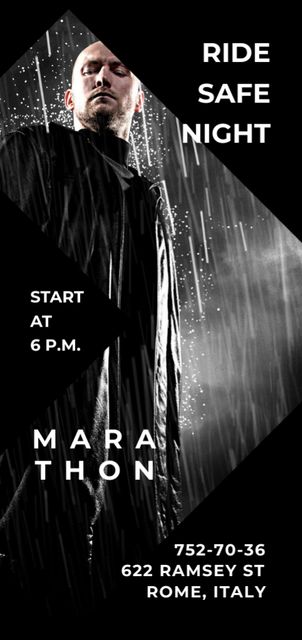 Marathon Movie Ad with Man holding Gun under Rain Flyer DIN Large Design Template