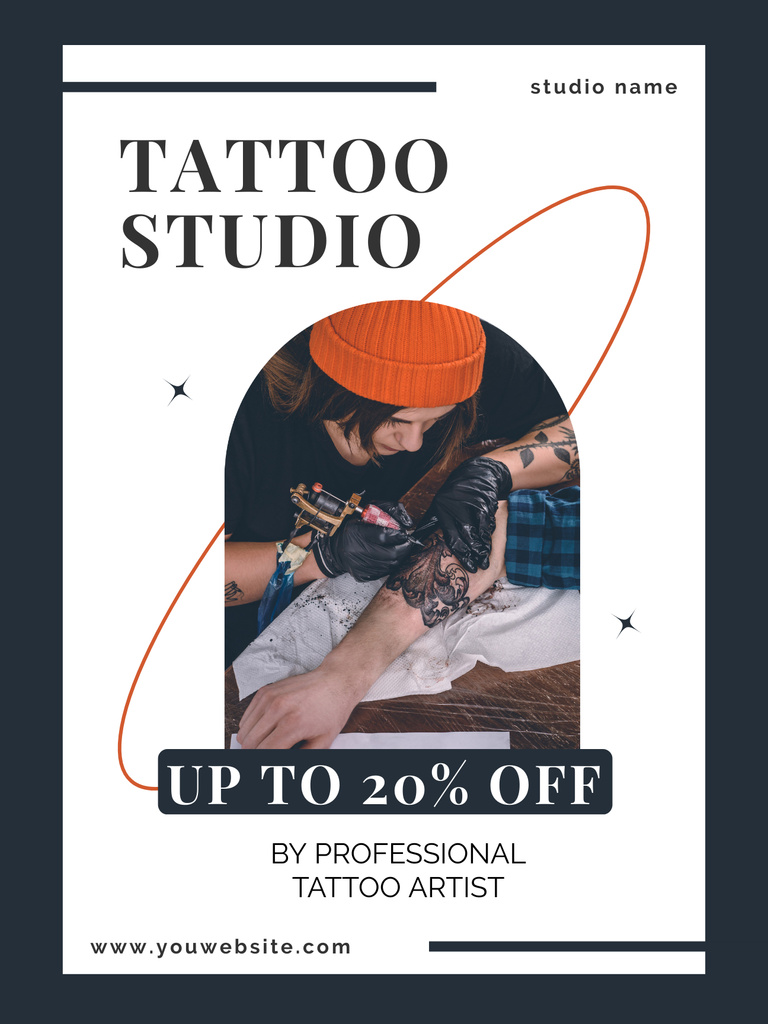 Plantilla de diseño de Tattoo Studio Service With Discount Offer By Artist Poster US 