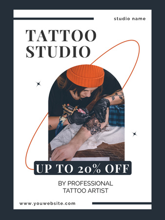 Designvorlage Tattoo Studio Service mit Rabattangebot nach Künstler für Poster US
