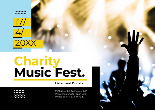 Charity Music Fest Invitation with Group of People Enjoying Concert Flyer A6 Horizontal Design Template