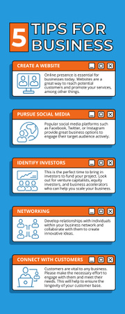 Tippek az ikonokkal rendelkező vállalkozásokhoz Infographic tervezősablon