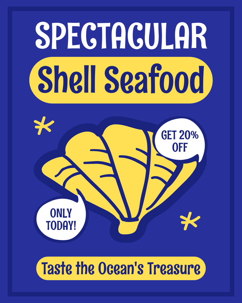 Offer of Shell Seafood with Discount Instagram Post Vertical Πρότυπο σχεδίασης