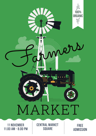 Farmers market Ad with tractor Poster Šablona návrhu