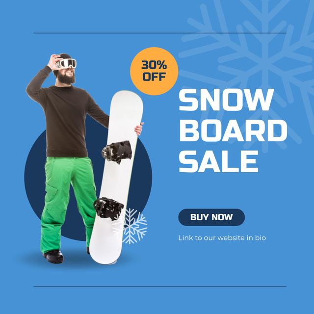 Ontwerpsjabloon van Instagram van Snowboard Sale Announcement on Blue